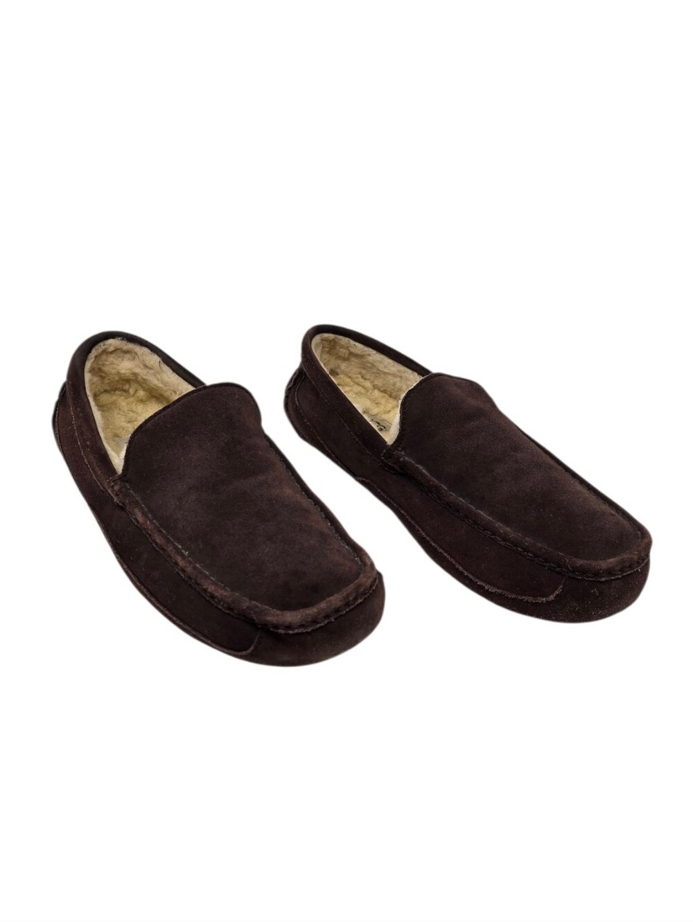 UGG Ascot Espresso Brown Suede Shearling Lined House Shoes Slippers Men's 12